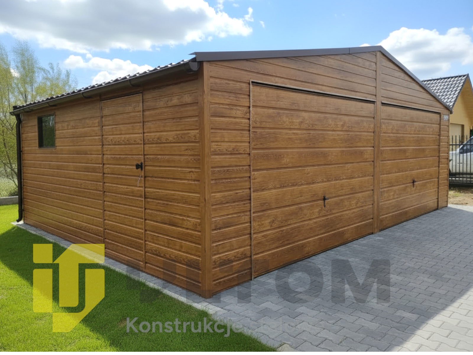 Garaż 7x6m | dwuspadowy | kolor drewnopodobny Garaż 7x6m | dwuspadowy | kolor drewnopodobny