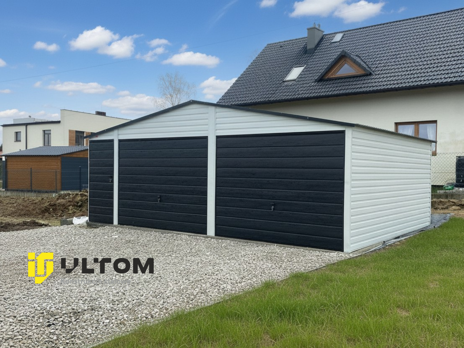 Garaż 7mx7m | dwuspadowy | kolor RAL + drewnopodobne garfit